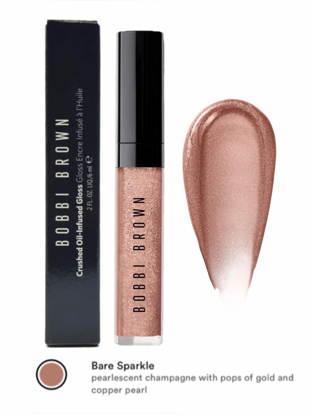 $33 Retail NIB Bobbi Brown Crushed Oil-Infused Gloss Bare Sparkle Shimmer